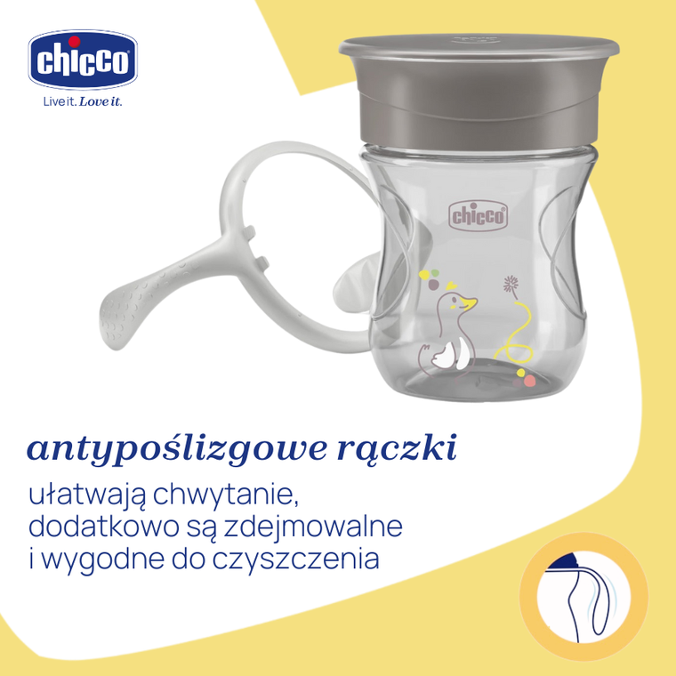 Chicco, kubek treningowy 360° do nauki samodzielnego picia, szary, 12m+, 200 ml