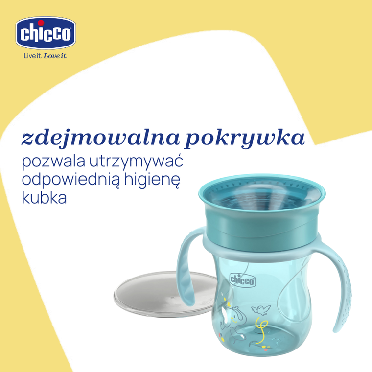 Chicco, kubek treningowy 360° do nauki samodzielnego picia, turkusowy, 12m+, 200 ml