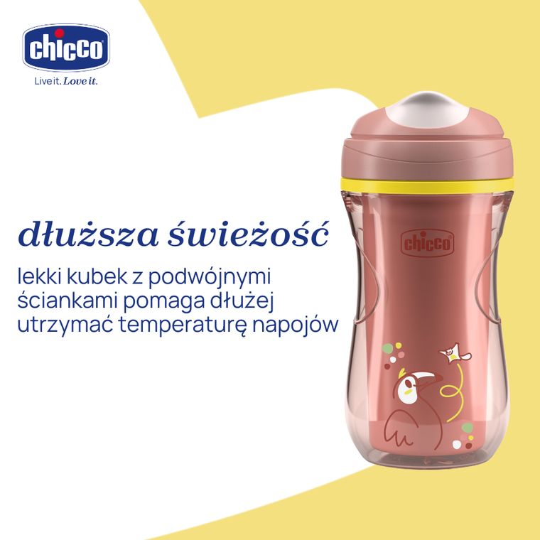 Chicco, kubek treningowy, niekapek, termiczny z twardym ustnikiem, brzoskwiniowy, 14m+, 266 ml