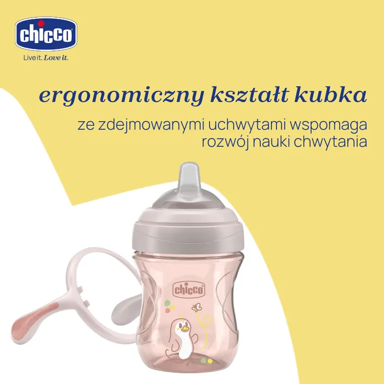 Chicco, kubek treningowy, niekapek z miękkim ustnikiem, beżowy, 4m+, 200 ml