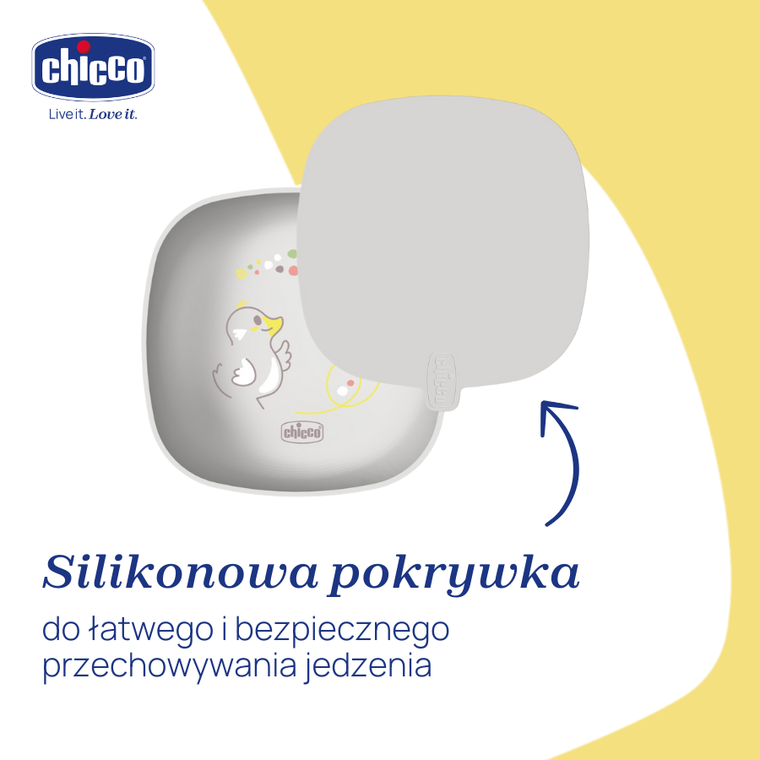 Chicco, miseczka z pokrywką, szara, 6m+