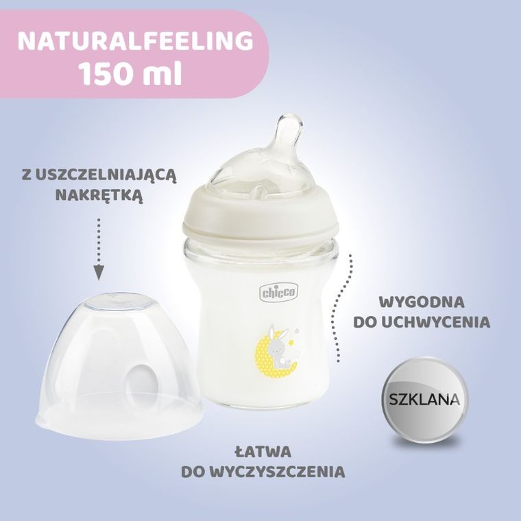 Chicco, NaturalFeeling, butelka szklana, przepływ wolny, 0m+, 250 ml