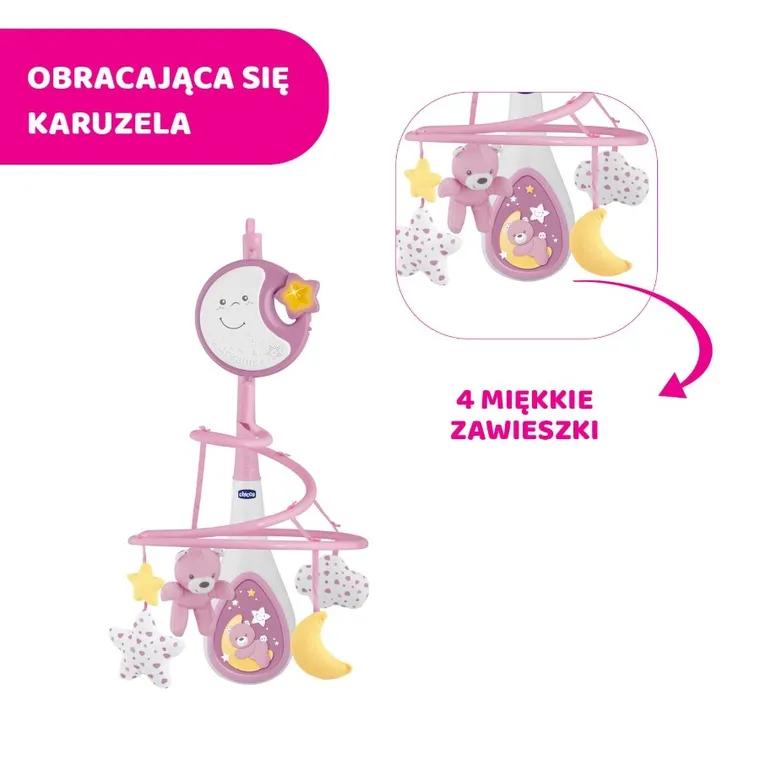 Chicco, Next2Dreams, karuzela 3w1, różowa