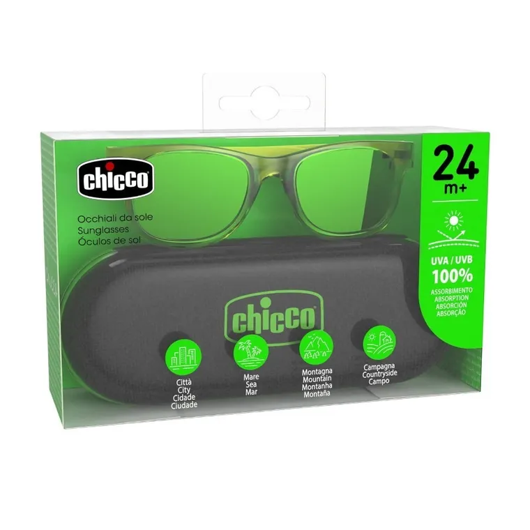 Chicco, okulary przeciwsłoneczne + etui, 24m+, zielone