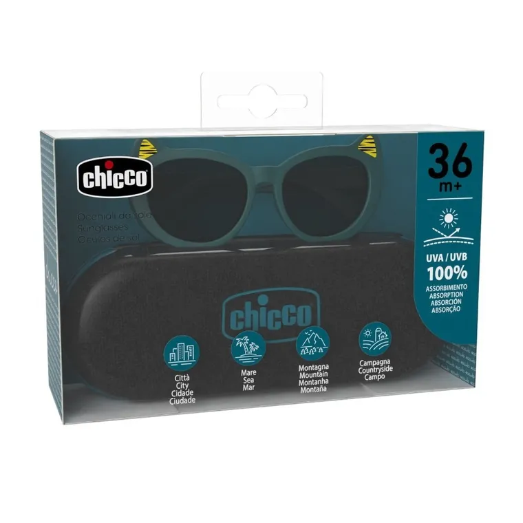 Chicco, okulary przeciwsłoneczne + etui, 36m+, morskie