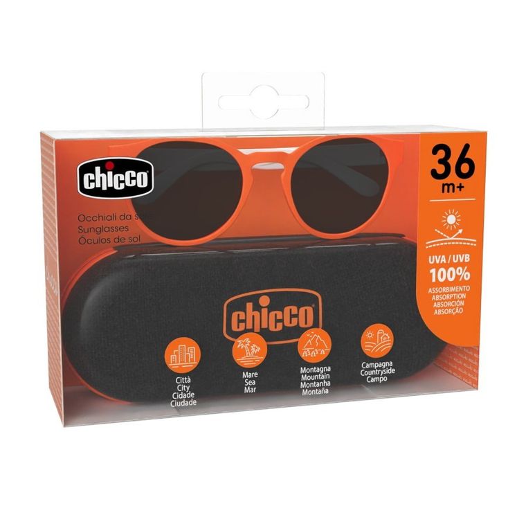 Chicco, okulary przeciwsłoneczne + etui, 36m+, pomarańczowe