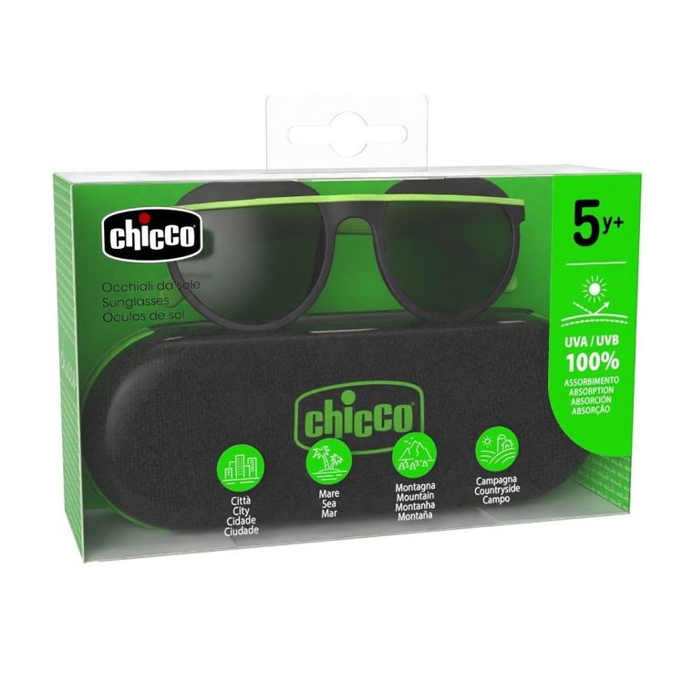 Chicco, okulary przeciwsłoneczne + etui, 5l+, zielone