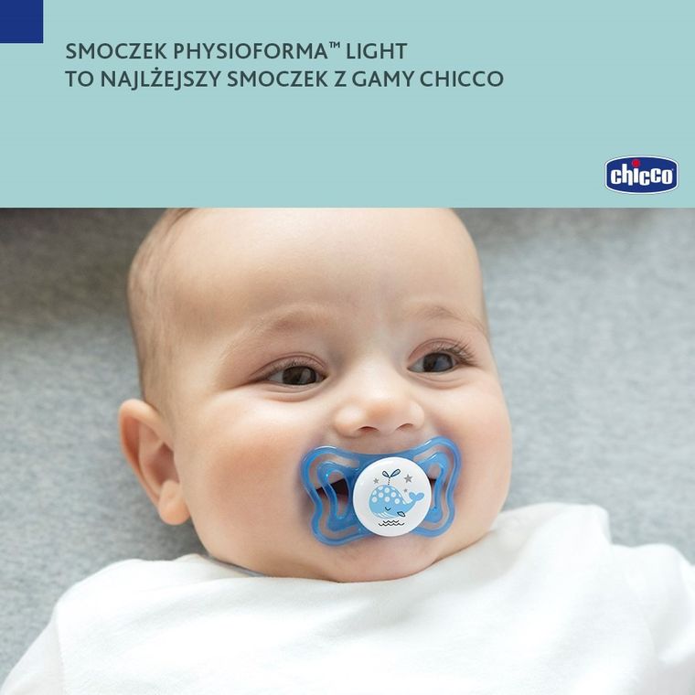 Chicco, Physioforma Air, smoczek uspokajający, silikonowy, niebieski, 6-16m, 2 szt.