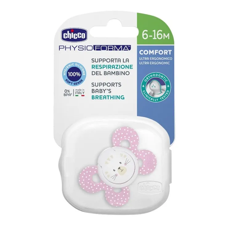 Chicco, PhysioForma Comfort, smoczek uspokajający, różowy, 6-16m