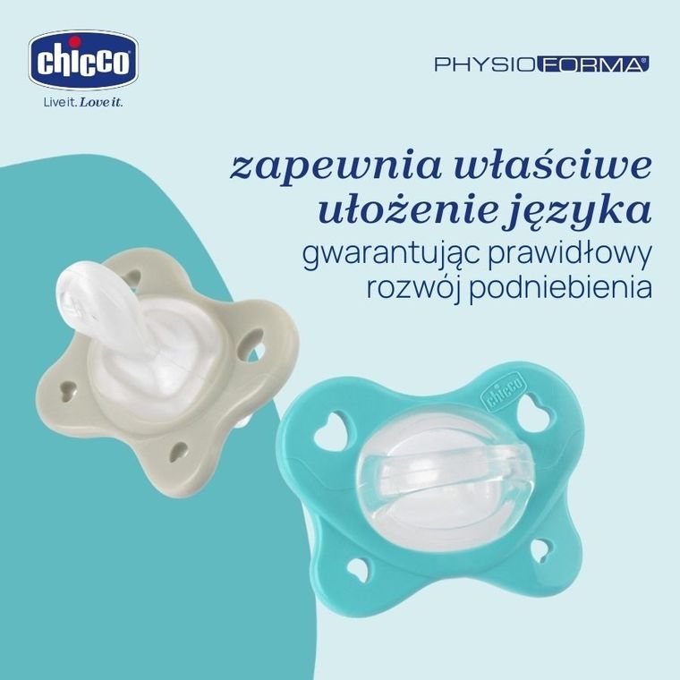 Chicco, PhysioForma Dual Soft, smoczek uspokajający, silikonowy, niebieski, 6-16m, 2 szt.