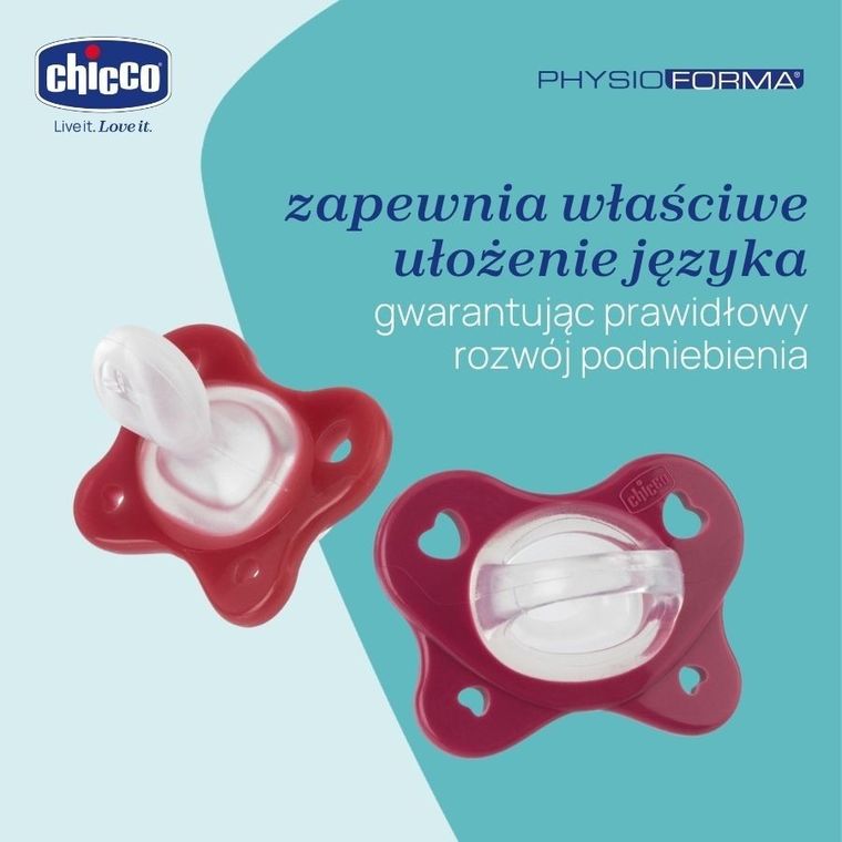 Chicco, PhysioForma Dual Soft, smoczek uspokajający, silikonowy, różowy, 16-36m, 2 szt.