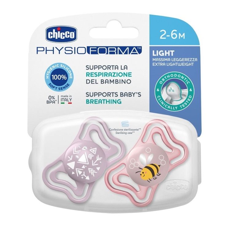 Chicco, Physioforma Light, smoczek uspokajający, silikonowy, różowy, 2-6 m, 2 szt.