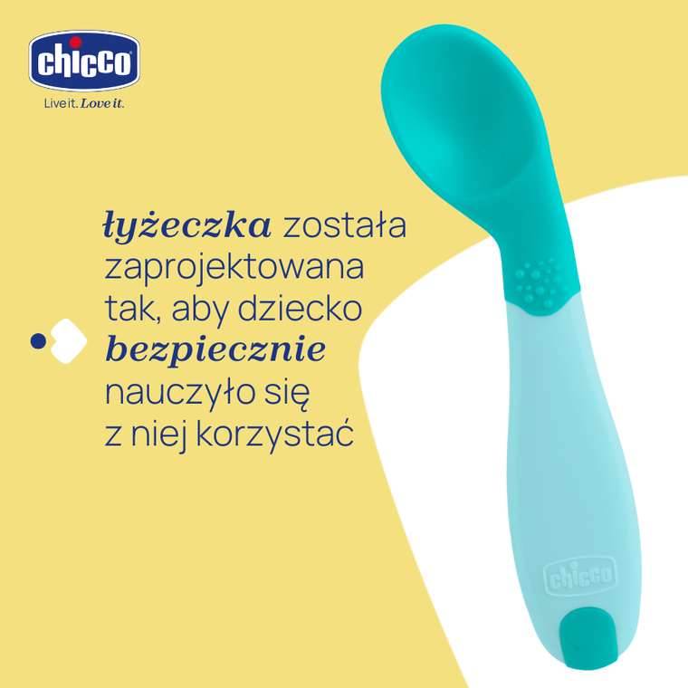 Chicco, pierwsza łyżeczka, turkusowa, 8m+