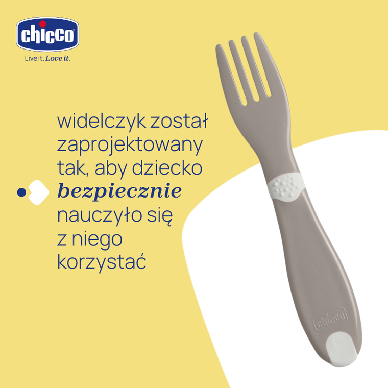 Chicco, pierwsze sztućce plastikowe, szare, 12m+