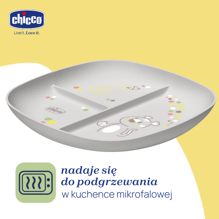 Chicco, talerz 3-dzielny, szary, 12m+