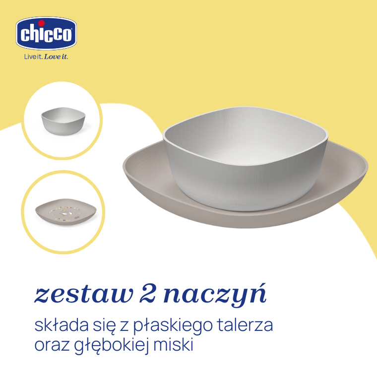 Chicco, zestaw 2 talerzy, szary, 12m+