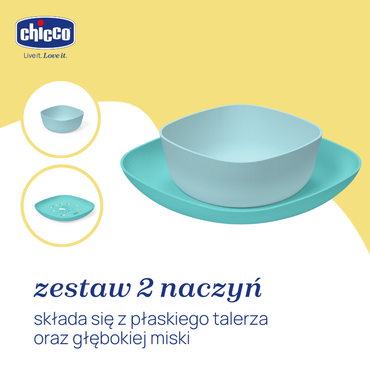 Chicco, zestaw 2 talerzy, turkusowy, 12m+