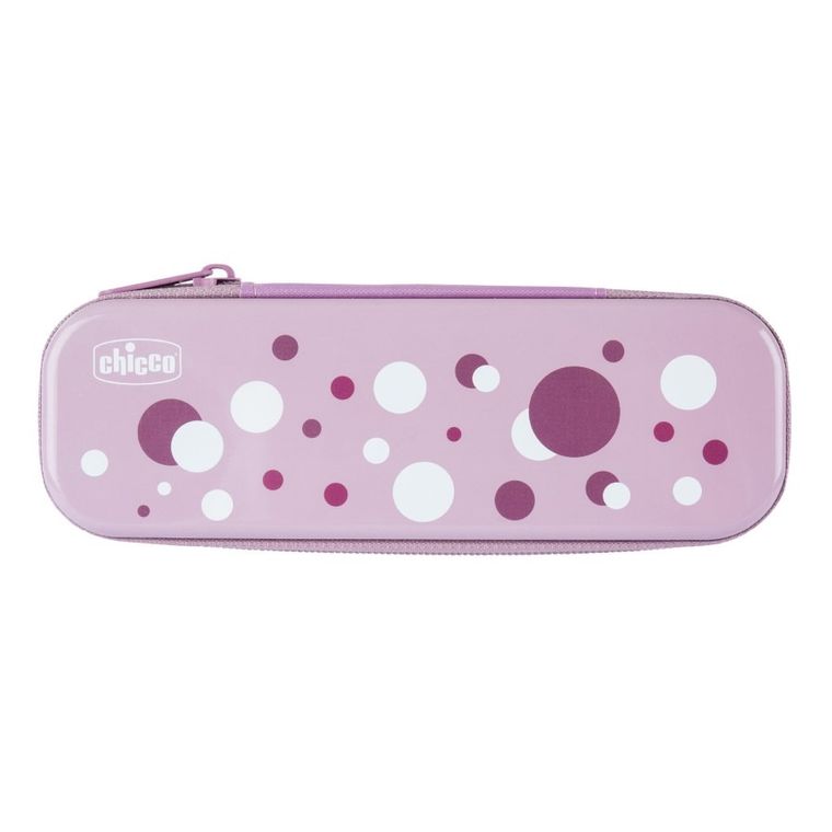Chicco, zestaw podróżny: pasta z fluorem i szczoteczka do zębów + etui, Lila, 6-36 m