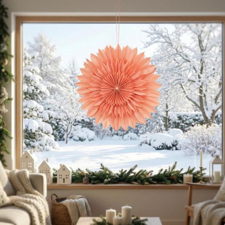 Christmas Decoration, gwiazda dekoracyjna 3D, wisząca, papierowa, różowa, 50 cm