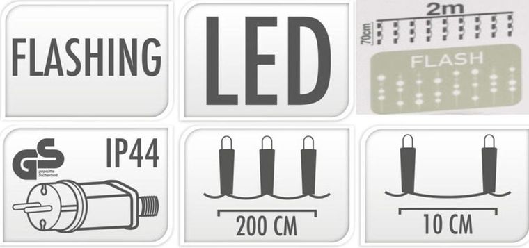 Christmas Decoration, lampki choinkowe, kurtyna świetlna zewnętrzna, 200-70 cm, led ciepły biały flash
