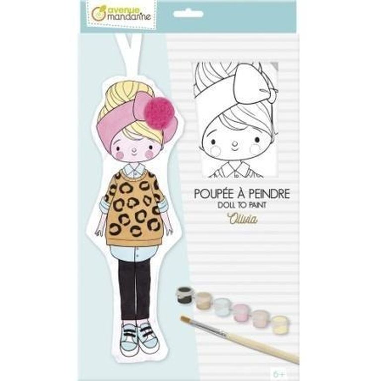 Clairefontaine, Lalka Olivia z materiału do pomalowania, zestaw kreatywny, 29 cm