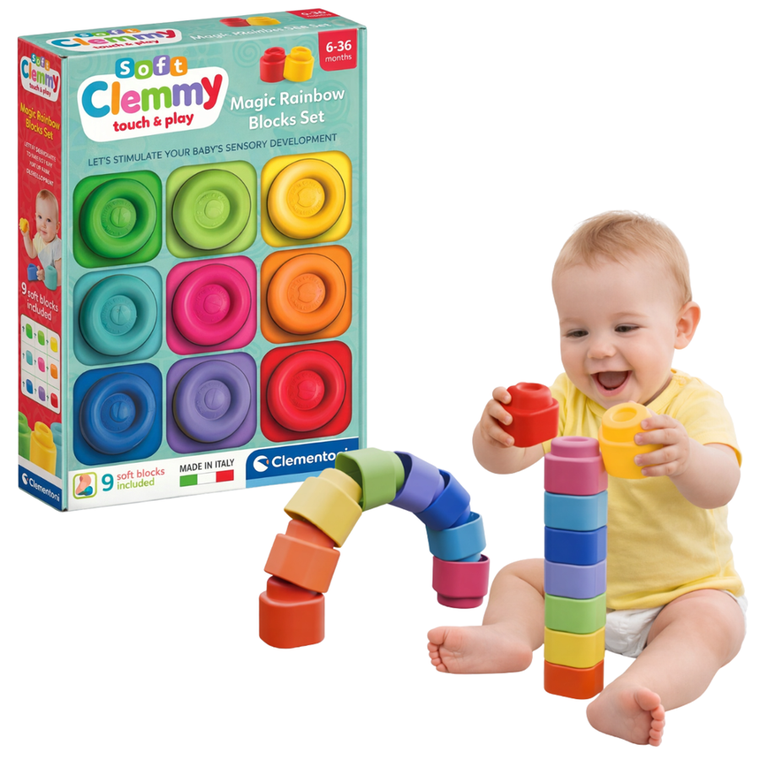 Clementoni, Soft Clemmy, Magiczna Tęcza, miękkie klocki, 9 elementów