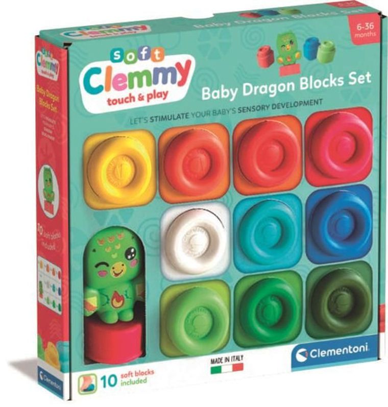 Clementoni, Soft Clemmy, Smok, miękkie klocki, 10 elementów