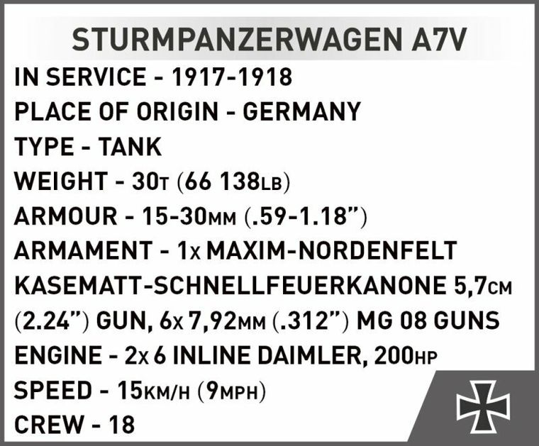 Cobi, Historical Collection WWII, Sturmpanzerwagen A7V, klocki, 1:72, 119 elementów