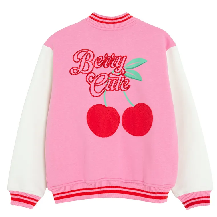 Cool Club, Bluza bejsbolówka dziewczęca, rozpinana, ocieplana, różowa