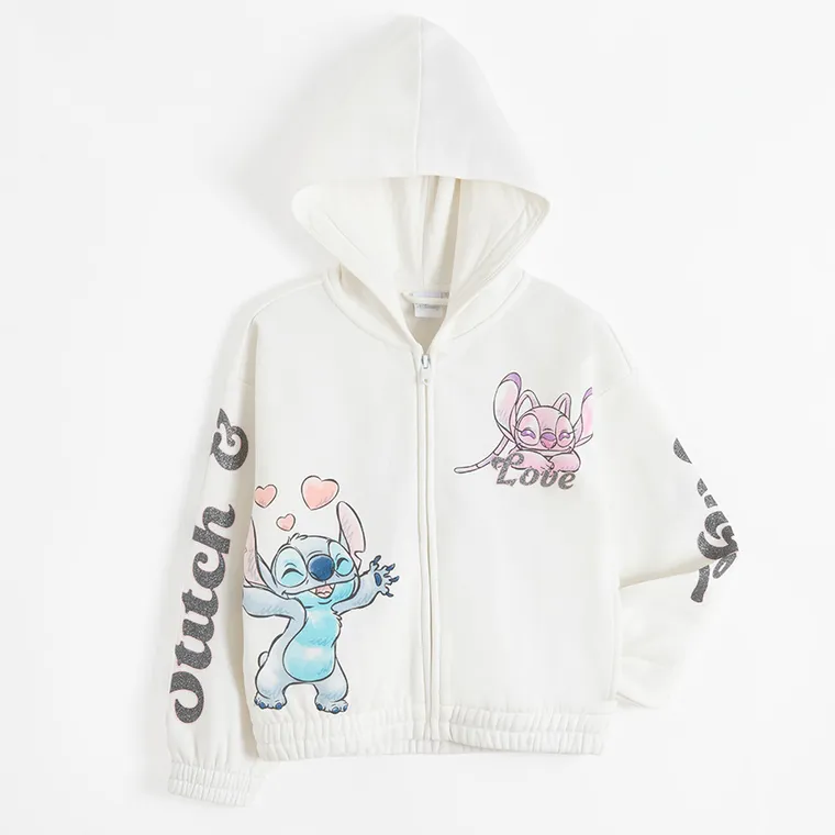 Cool Club, Bluza dziewczęca z kapturem, rozpinana, crop top, biała, Lilo i Stitch