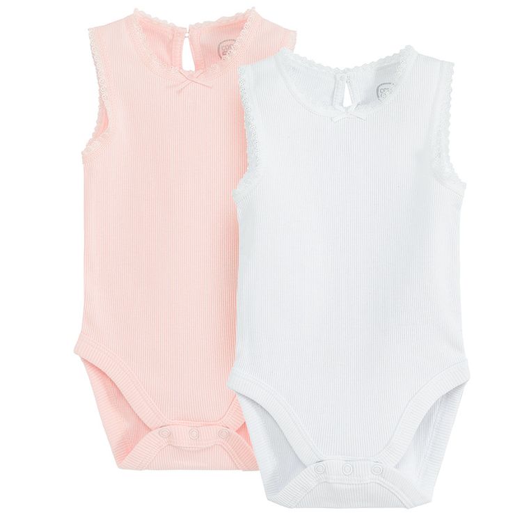 Cool Club, Body dziewczęce bez rękawów, prążkowane, różowe, białe, zestaw, 2 szt.