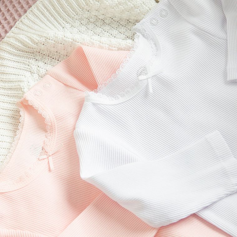 Cool Club, Body dziewczęce z długim rękawem, prążkowane, białe, różowe, zestaw, 2 szt.