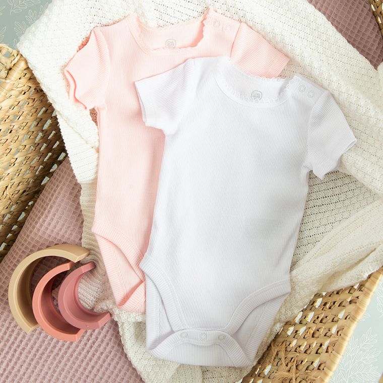 Cool Club, Body dziewczęce z krótkim rękawem, prążkowane, białe, różowe, zestaw, 2 szt.
