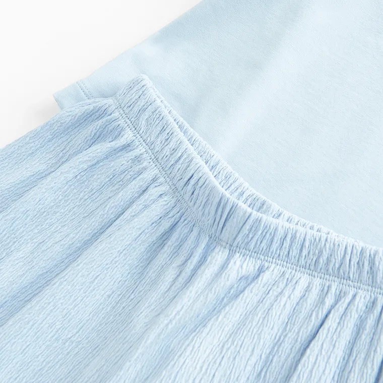 Cool Club, Komplet dziewczęcy, Bluzka z krótkim rękawem, Spodnie materiałowe, wide, niebieski