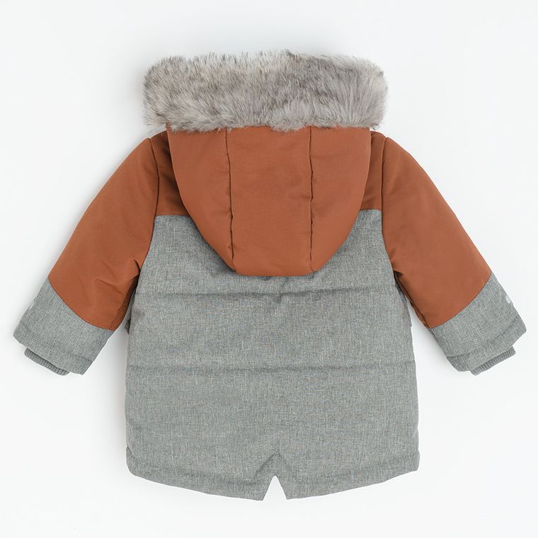 Cool Club, Kurtka chłopięca z kapturem, ocieplana, szaro-brązowa