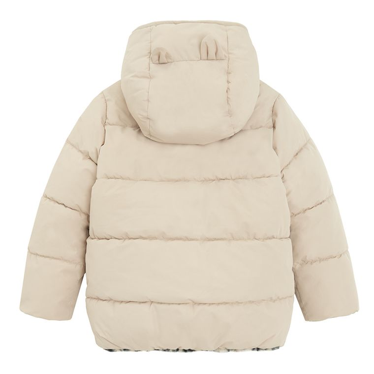 Cool Club, Kurtka dziewczęca z kapturem, dwustronna, ocieplana, beżowa