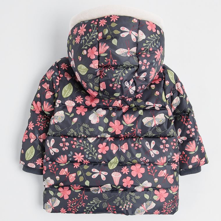 Cool Club, Kurtka dziewczęca z kapturem, grafitowa, puchowe wypełnienie