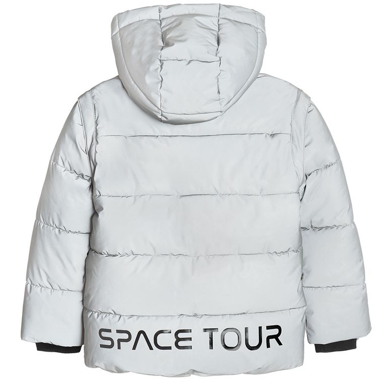 Cool Club, Odblaskowa kurtka chłopięca z kapturem, 2w1, ocieplana, srebrna