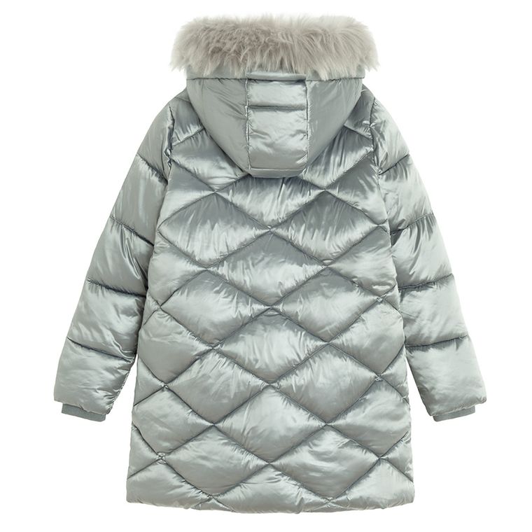 Cool Club, Płaszcz dziewczęcy z kapturem, ocieplany, srebrny