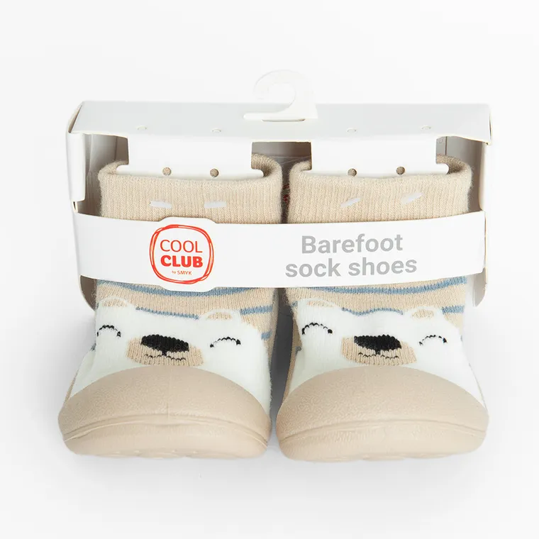 Cool Club, Skarpetobuty niemowlęce, beżowe, podeszwa Barefoot