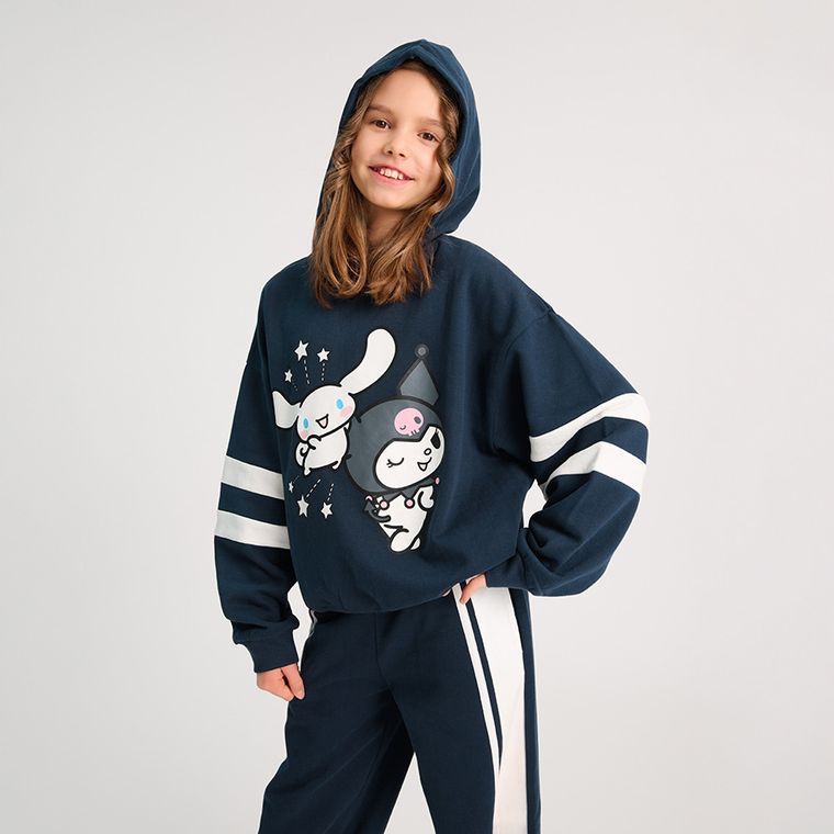 Cool Club, Spodnie dresowe dziewczęce, wide, ocieplane, granatowe, Hello Kitty and Friends