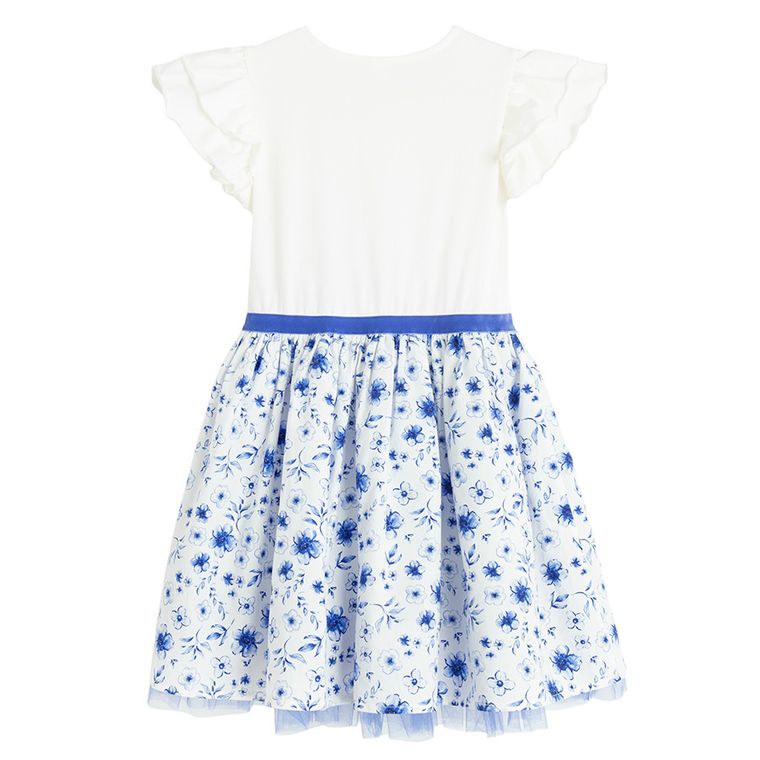 Cool Club, Sukienka dziewczęca z krótkim rękawem, biało-niebieska