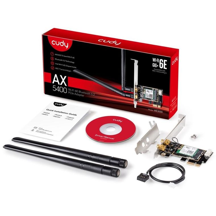 Cudy, karta sieciowa, WE3000 AX5400 Wi-Fi 6, BT 5.2 Intel AX210 PCIe