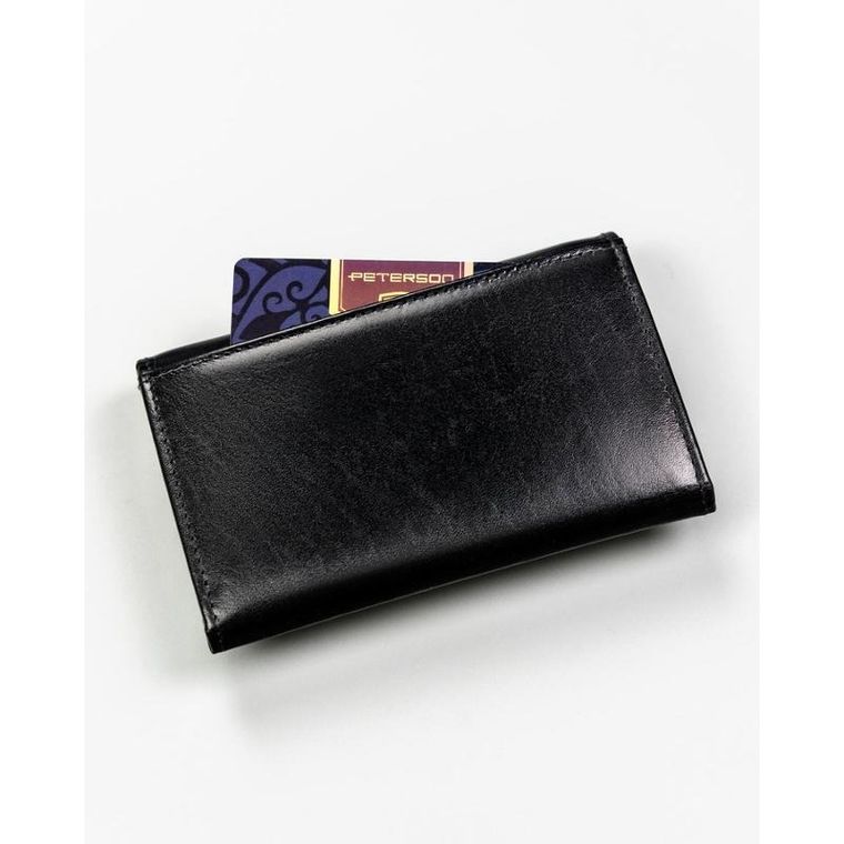 Czarny, skórzany portfel damski na zatrzask - Peterson