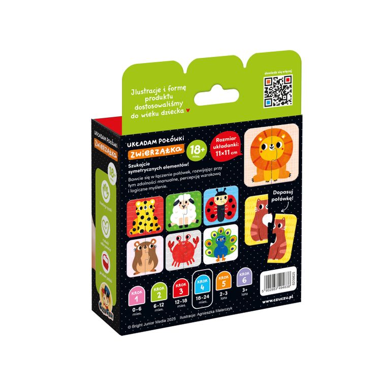 CzuCzu, Układam połówki, Zwierzątka, pierwsze puzzle, dwuelementowe, dla dzieci 18 mies.+