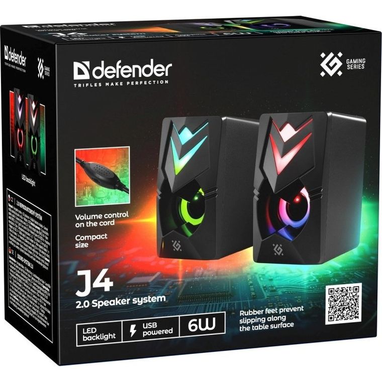 Defender, głośniki, PC J4 2.0, 6W, LED, USB, czarne