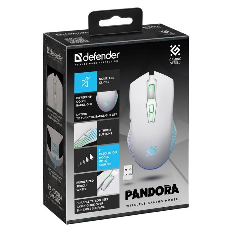 Defender, Pandora, mysz bezprzewodowa, biała, 3200DPI, 7P, GM-502 RF