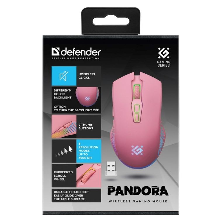 Defender, Pandora, mysz bezprzewodowa, GM-502 RF, 3200DPI 7P, różowa, 52501