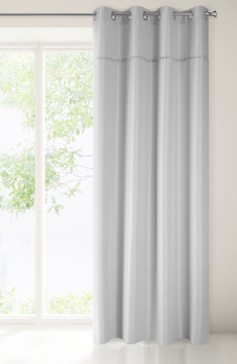 Defne, zasłona gotowa, jednokolorowa, zdobiona pomponami, 135-260 cm