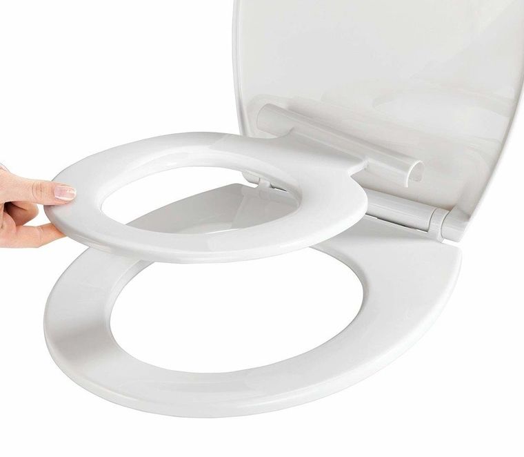 Deska sedesowa z nakładką dla dzieci, z mechanizmem wolnego opadania